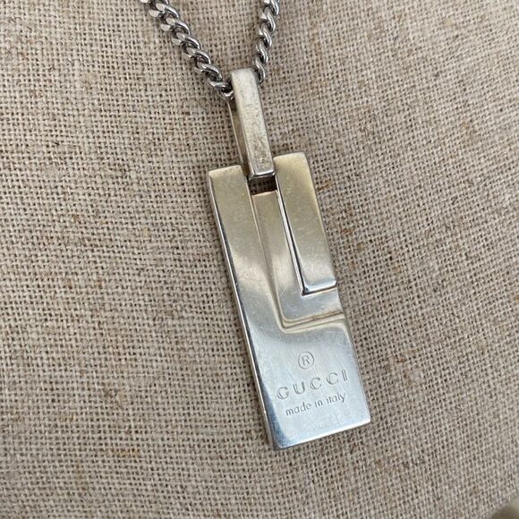 Gucci 925 Sterling Silver “G” Pendant & Heavy Sterling Silver 20” Curb Chain - Picture 3 of 10